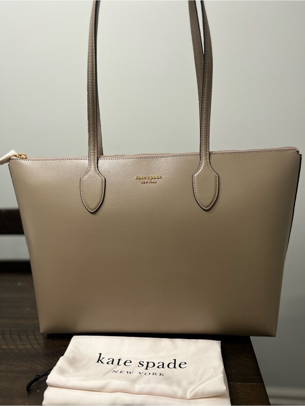 kate spade Beige Leather Tote with Gold Logo